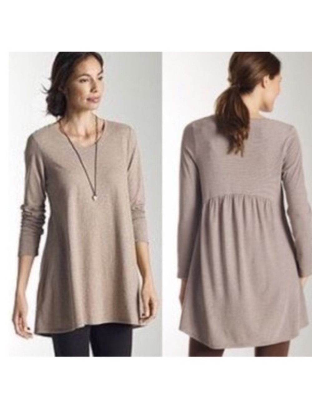 J. Jill Striped Shirred Back Cotton/Modal Tunic Top Sz L Brown